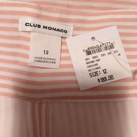 Club Monaco - Pink & White Striped High Waisted Flared “Bryanna” Pants Sz 12. - Picture 3 of 13